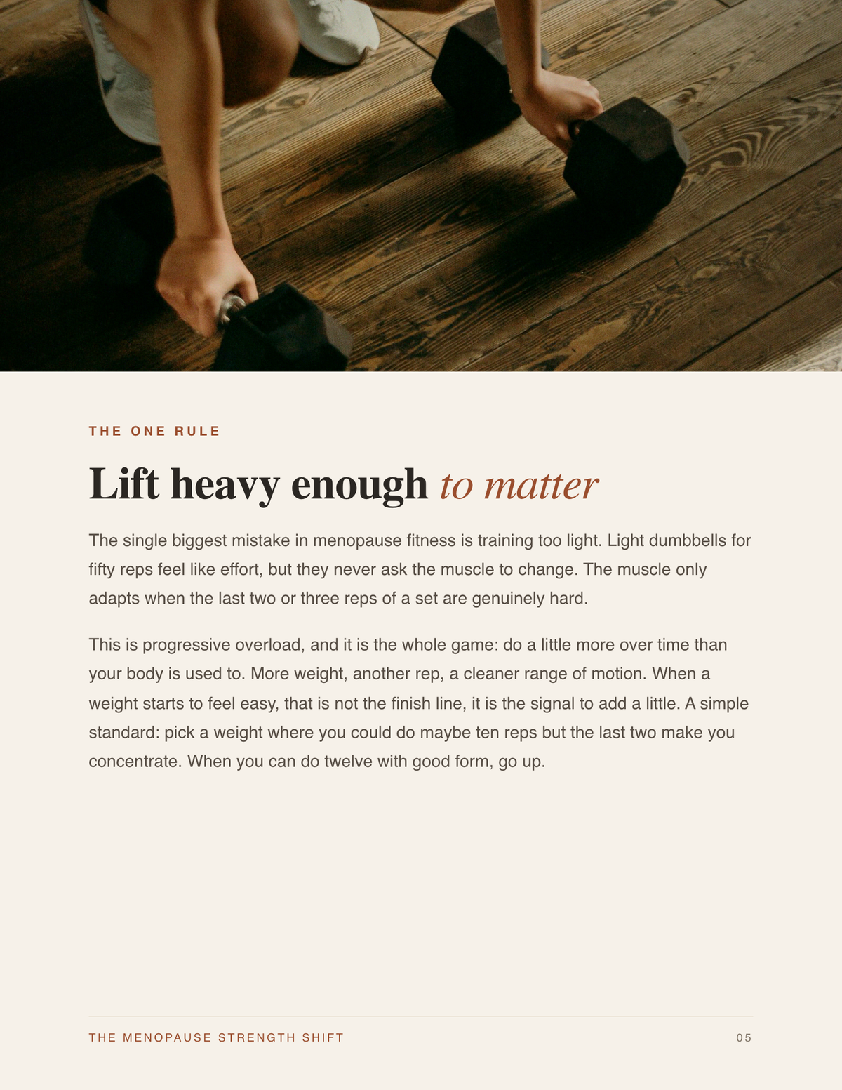 Inside page: the one rule, lift heavy enough to matter