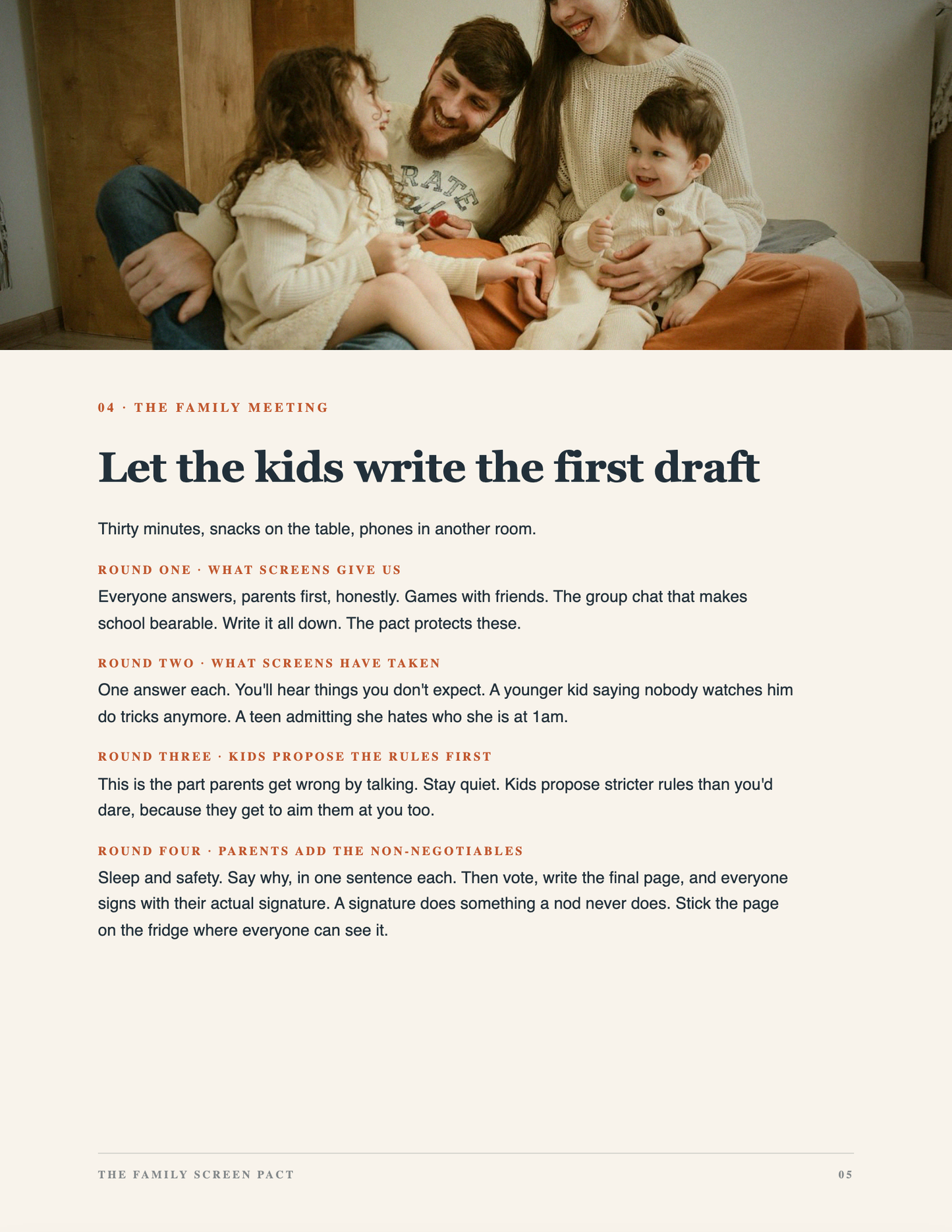 A family writing their screen rules together