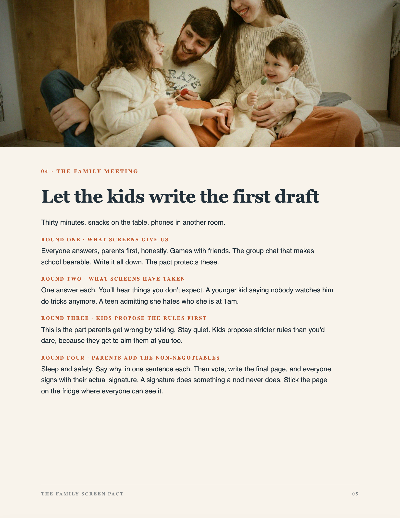 A family writing their screen rules together